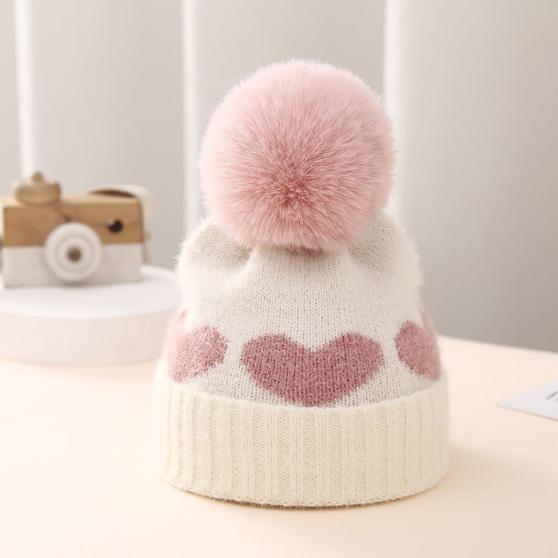 Wholesale Children's Winter Hat Fur Ball Knitted Hat Scarf Gloves Set